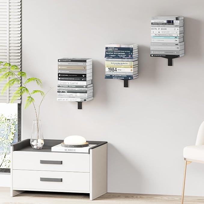 Floating Book Shelves for Wall, 2 Tier Invisible Floating Bookshelf, Vertical - Image 5
