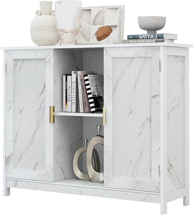 TaoHFE Marble Top Narrow Sideboard Cabinet, Modern White Marble Side Buffet by TAOHFE