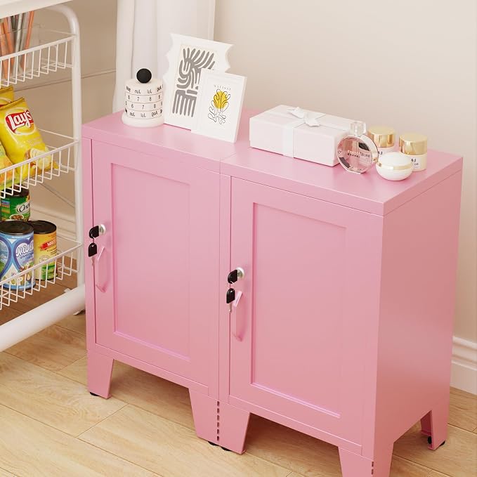 ALBAD Metal Nightstand with Lockable Cabinet, Compact Mini Locker Bedside Table - Image 7