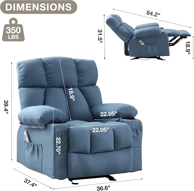 Massage Rocking Recliner Chair, Ergonomic Recliners Sofa - Image 3