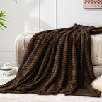 BEDELITE 3D Ribbed Dark Brown Fleece Throw Blanket - Image 2