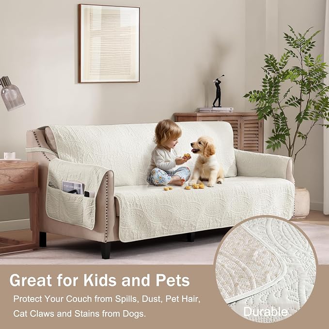 Soft Quilted Couch Cover with Pockets - Image 8