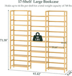 Homykic Bamboo Bookshelf, 71” Tall Triple Wide Bookcase - Image 3