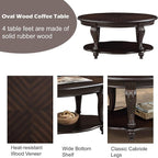 Oval Wood Coffee Table for Living Room, 2-Tier Solid Wood Coffee Table - Image 4
