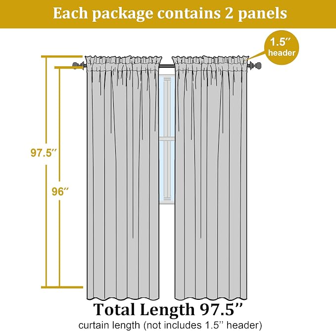 Gold Sheer Curtain 96 Inch Long 2 Panels Set, Light Filtering Clear Rod Pocket - Image 7