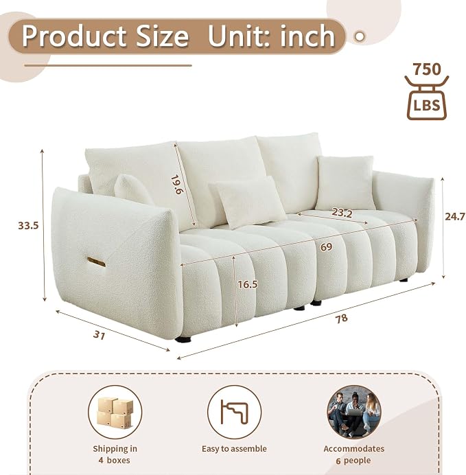 Antetek Teddy Sofa Set for Living Room, 2 Pieces Modern Deep Seat Oversized - Image 2