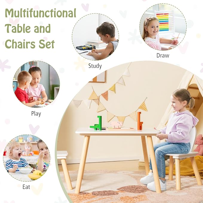Costzon Kids Table and Chair Set, 3 Pieces Wooden Activity Table & 2 Rabbit - Image 3