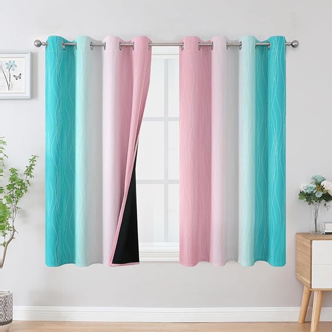 Pink and Teal Ombre Blackout Curtains by ESTELARTEXTILER