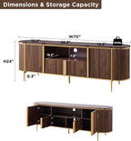 OKD 70" Fluted TV Stand with Storage, Faux Marble Top Entertainment Center - Image 6
