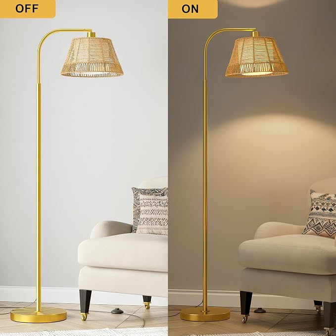 Oneach Arc Floor Lamp for Living Room, Rattan Boho Floor Lamp - Image 6