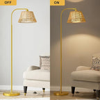 Oneach Arc Floor Lamp for Living Room, Rattan Boho Floor Lamp - Image 6
