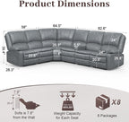 Yolsali Manual Reclining Sectional Sofa Set, 6 Seats Soft Leather Recliner - Image 2