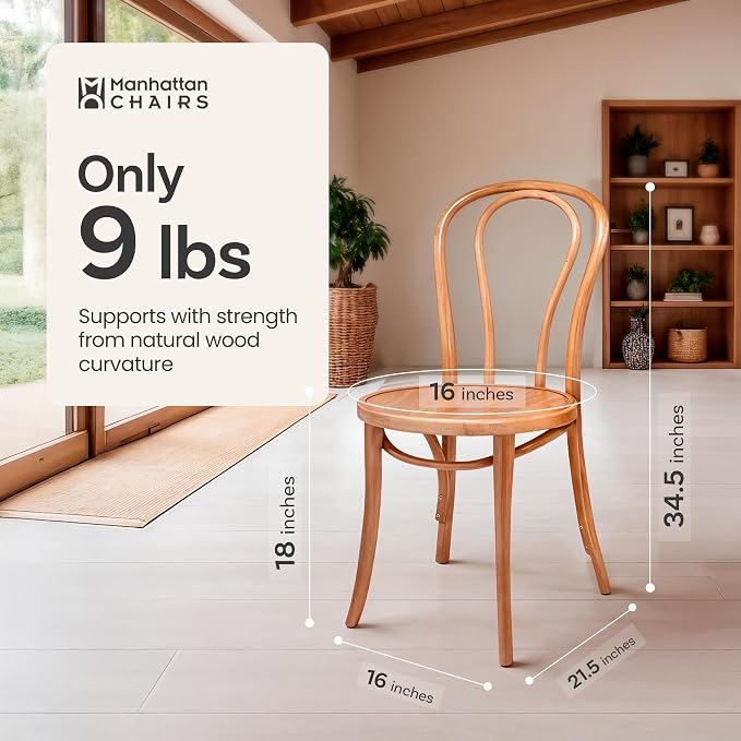 1018 Hairpin Bentwood Dining Chairs Set of 2 | Natural Handcrafted Wood Frame - Image 2