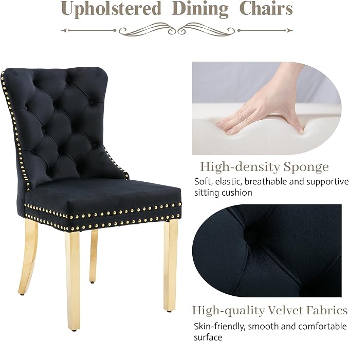 KCC Velvet Dining Chairs Set of 2, Upholstered High-end Tufted Dining Chair - Image 3