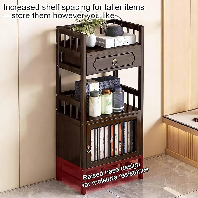 Bamboo Storage Cabinet with Drawer, Tea Set/Book/Decorative Items Storage Rack - Image 4