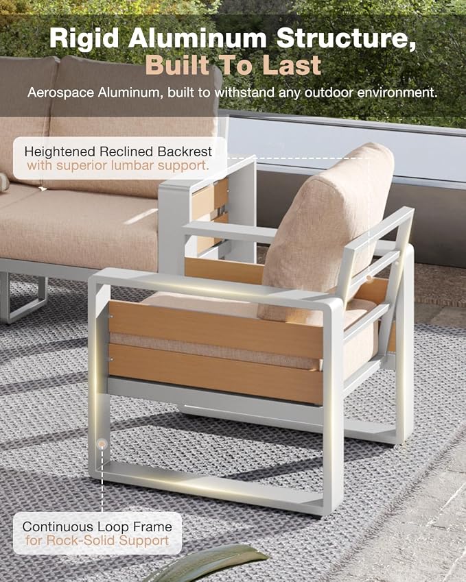 Aoxun Aluminum Patio Furniture Set, 5 Seats Luxury Outdoor Sectional - Image 4