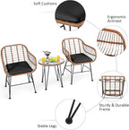Tangkula 3 Pieces Patio Conversation Bistro Set, Outdoor Wicker Furniture - Image 8