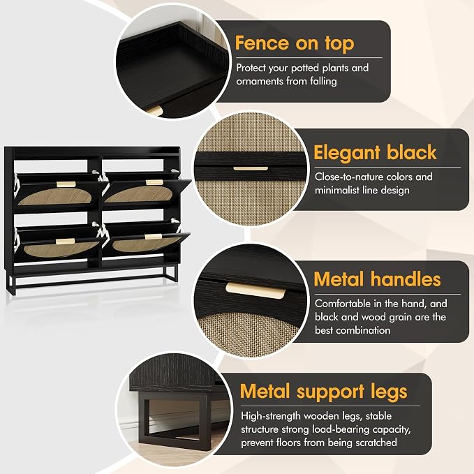 Maupvit Large Rattan Shoe Storage Cabinet - Image 4