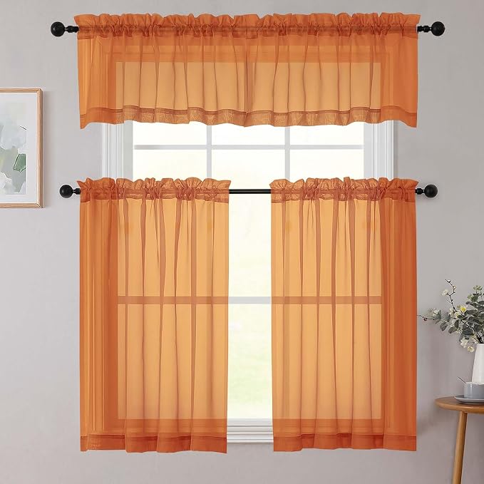 Kitchen Curtains 24 Inch Length Tier 2 Pieces, Cafe Bathroom Basement Rod - Image 8