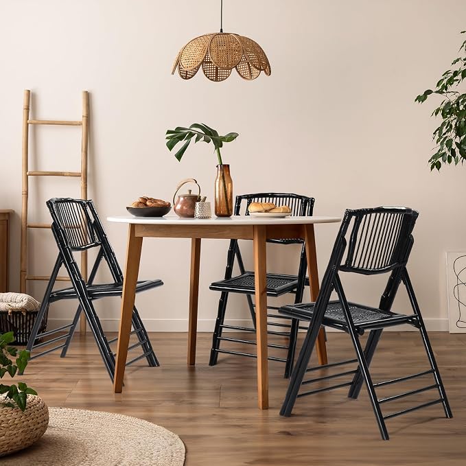 VINGLI Bamboo Folding Chair, Foldable Dining Wood Chairs Comfortable Seat - Image 2