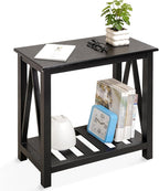 Narrow Side Table with Storage Shelf 2 Tier Wooden Nightstand Bedside Tables by FEUFOAM