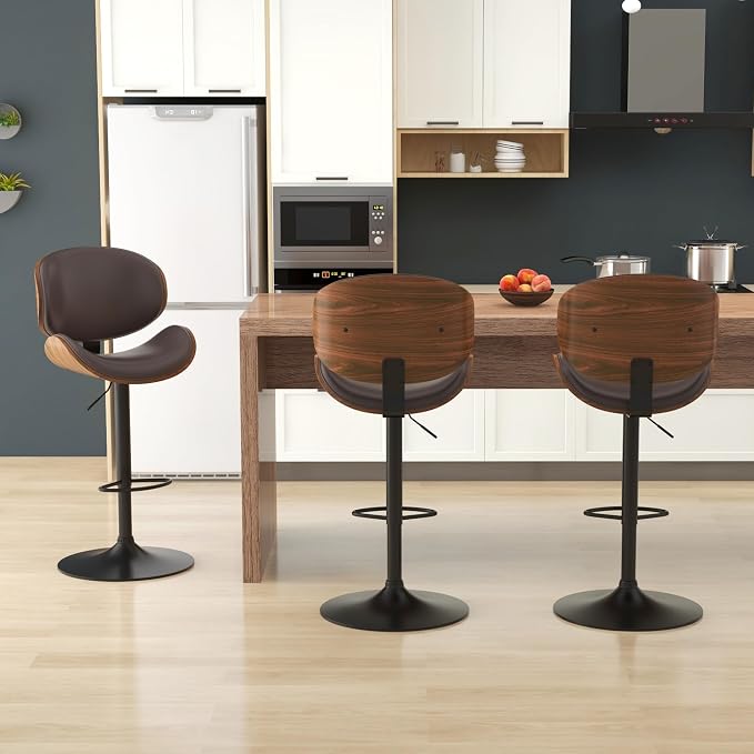 KCC Bar Stools Set of 3, Swivel Adjustable Height Barstools, PU Leather - Image 5