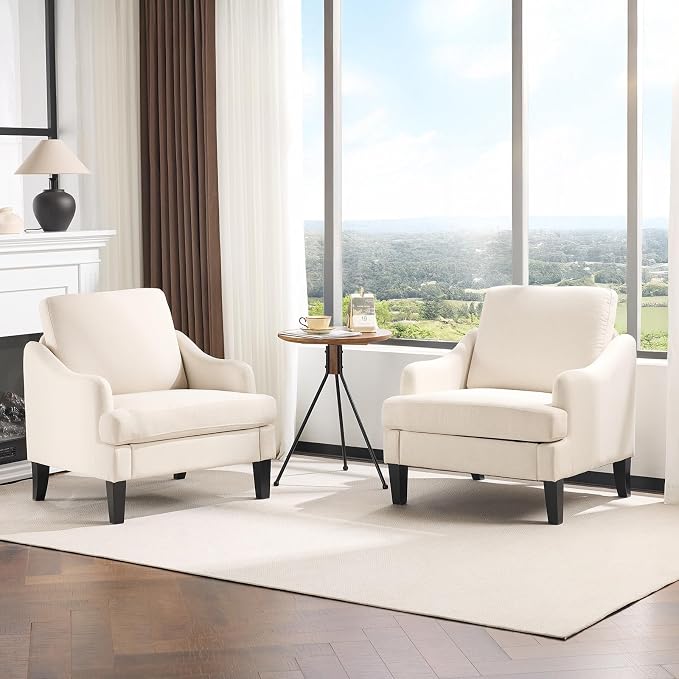 VINGLI Linen Fabric Accent Chairs Set of 2, Comfy Sofa Chair Living Room by VINGLI