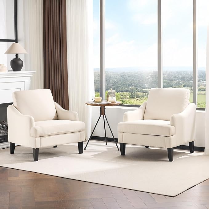 VINGLI Linen Fabric Accent Chair Beige, Modern Upholstered Armchair, Comfy Sofa - Image 9