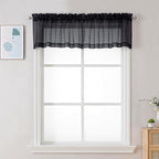 Chyhomenyc Black Sheer Valance for Windows, 2 Pack | Light Filtering Voile Soft by Chyhomenyc