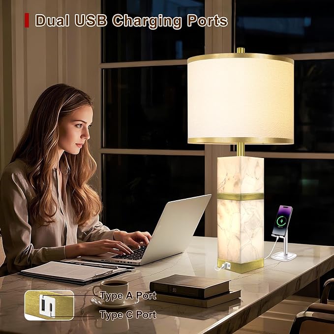 Natural Alabaster Table Lamps Set of 2 - Image 4