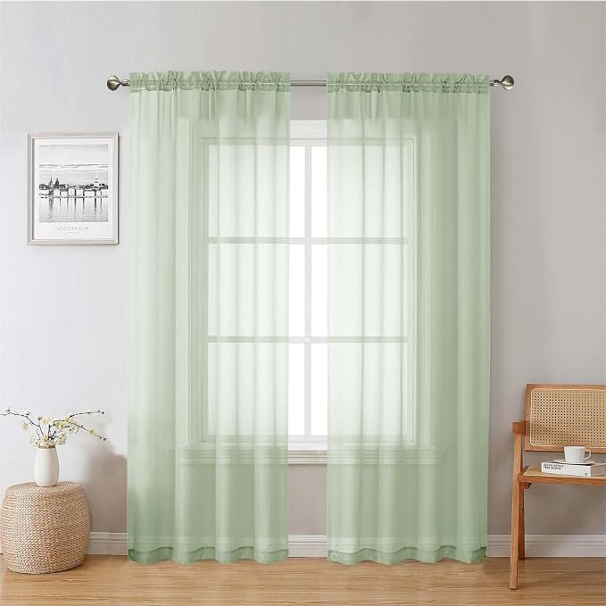 Light Green Sheer Curtains 78 Inches Long 2 Panels, Modern Light Filtering by Lecloud