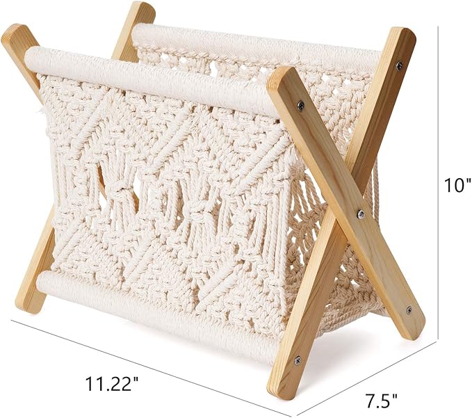 Mkono Macrame Magazine Rack Boho Storage Holder Standing Basket - Image 6