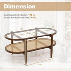 Giantex Rattan Coffee Table, 2-Tier Oval Acacia Wood Tea Table w/Tempered Glass - Image 2