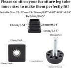 8Pcs Adjustable Leveling Feet 25 x 25mm Square Insert Kit Furniture Glide - Image 2