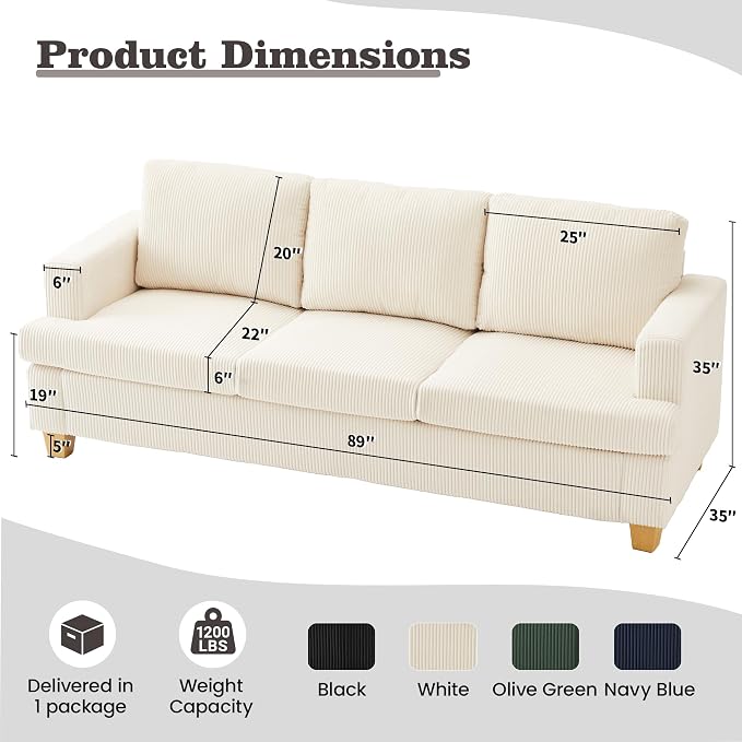 Apicizon 3 Piece Sofa Set 89'' 3-Seat Couch Sofa - Image 2