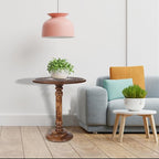 Lightnpro Hand Carved Solid Mango Wood Round Pillar Accent Table - Image 7