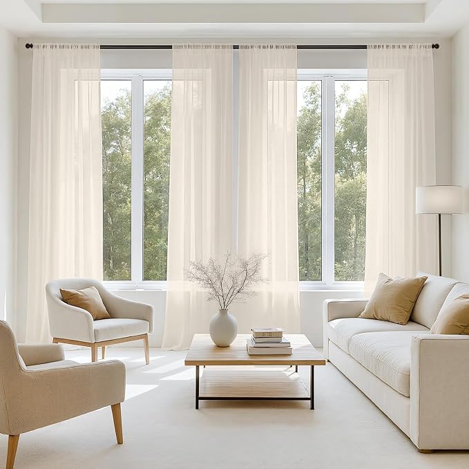 MIULEE Light Beige Sheer Curtains 72 Inches Long 4 Panels 42 x 72 Inches | by MIULEE