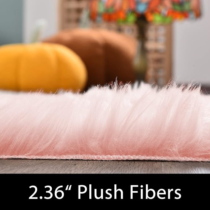 Latepis Pink Faux Fur 7'10"x9'10" Area Rug, Soft Plush Faux Fur Sheepskin Rugs - Image 2