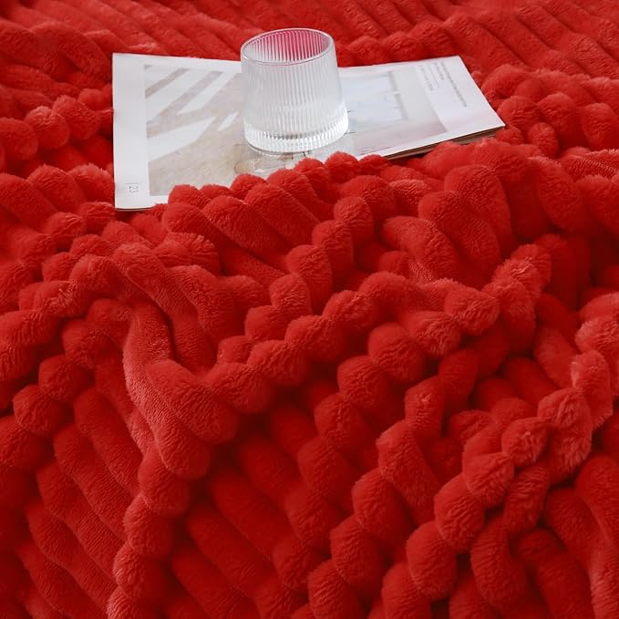 Christmas Red Throw Blanket for Couch Sofa 60"x80" Striped Design | Fleece - Image 4