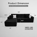 108" Boneless Couch, L-Shaped Modular Sectional Sofa - Image 2
