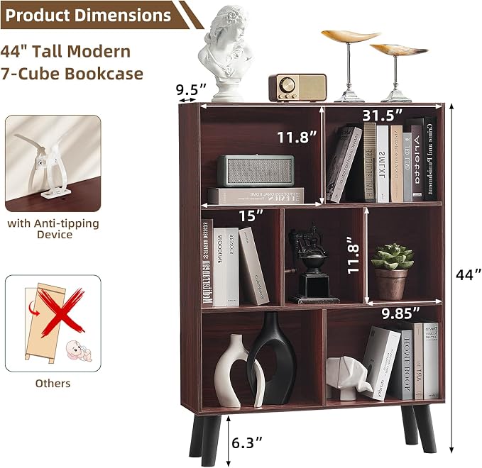LEYAOYAO 7 Cube Bookshelf 3-Tier Bookcase - Image 2