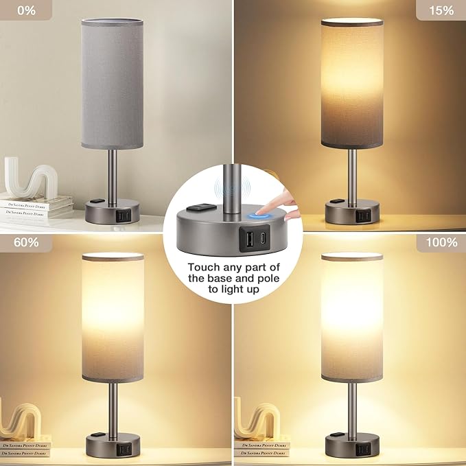 Fenmzee Grey Bedside Table Lamp - Image 4