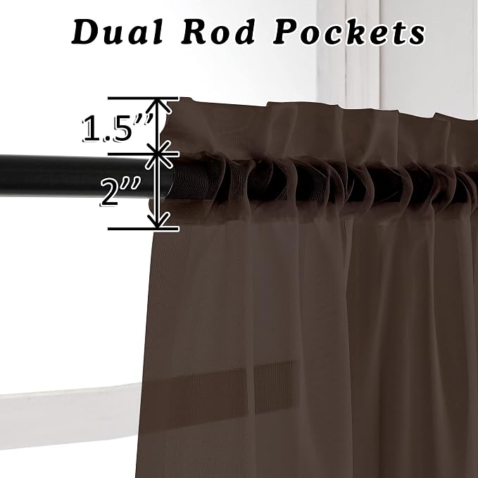 Brown Sheer Curtains 108 Inches Long, Light Filtering Semi Transparent - Image 2