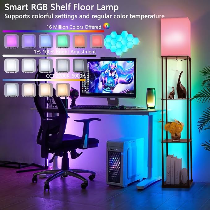 Gupuzm Floor Lamp with Shelves, with Modern Square Standing Lamp with Smart APP - Image 2