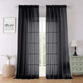Black Sheer Curtains 96 Inches Long 2 Panels, Solid Airy Voile Dual Rod Pocket by Lecloud