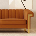 Mid-Century Modern Orange Velvet Sofa - Image 4
