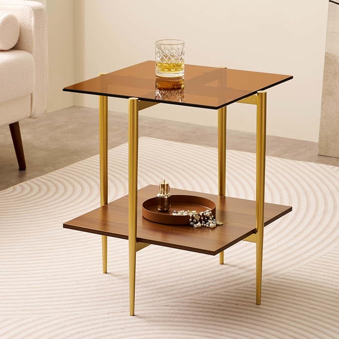 LumFurn Glass End Table, Mid-Century Modern Design Sofa Table, L41 x W21 x H17 - Image 3