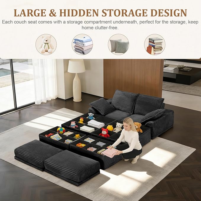 Upgrade Boneless Couch with Storage, Extra Deep&High Seat Modular Sectional - Image 4