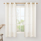 Cream Linen Semi Sheer Curtains 63 Inch Length 2 Panels, 34 x 63 Inch | Light by LAMIT
