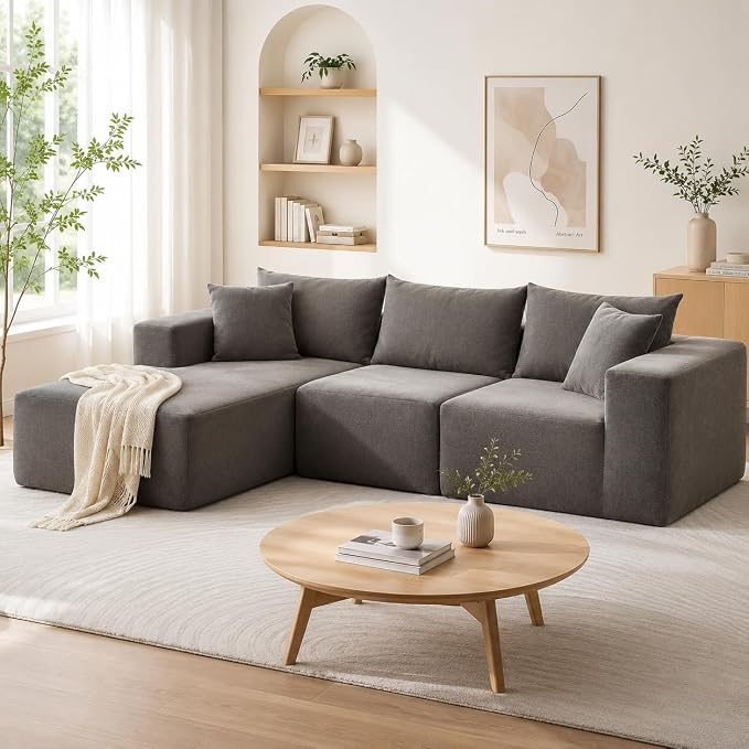 GarveeTech Corduroy Modular L Shape Sofa, Cloud Feel Compressed Sectional Couch by GarveeTech